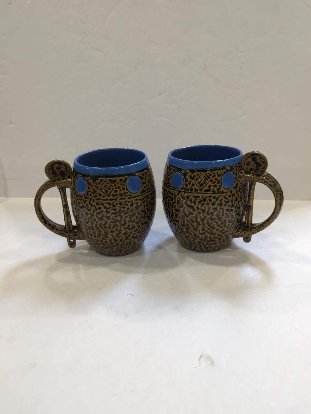 Set Of 2 Always Azul Pottery Blue Brown Coffee Mug Cup Villa Grove CO W/Spoons